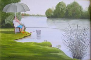 Peinture de DELCROIX Marcel: Pecheur au lac d'Ardres 62
