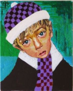 Peinture de Anna Demadre-Synoradzka: Garcon triste en hiver
