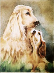 Peinture de jany de Mougins: COCKERS  maman et son petit