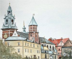 Peinture de Caroline HARDY: la Cathédrale de Wavel  (Cracovie)