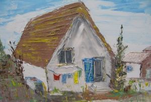 Peinture de Pierre BUCHEL: Cabane à la porte bleue