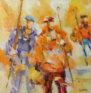 Peinture de olivier lecourtois: Trois pêcheurs