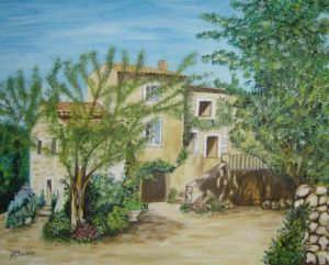 Peinture de Arlette BONIDAN: Le hameau de la Rouvière