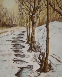 Peinture de Arlette BONIDAN: Le ruisseau sous la neige