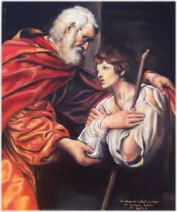 Peinture de Lydie grandroques: Le retour de l'enfant prodigue ( reproduction de Lionello spada ) huile  