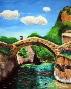 Peinture de Pierre MARTIN: Le pont des randonneurs