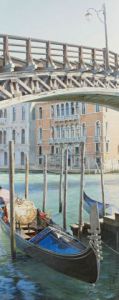 Peinture de Thierry Duval: Gondoles sous le Pont de l'Accademia