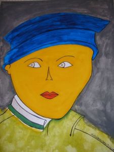 Peinture de GHIS: FEMME AU CHAPEAU BLEU