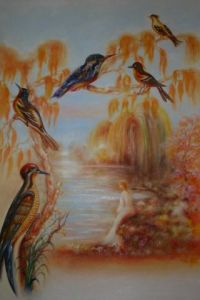 Peinture de Jacques-Henry Lagranges: Celine et les oiseaux
