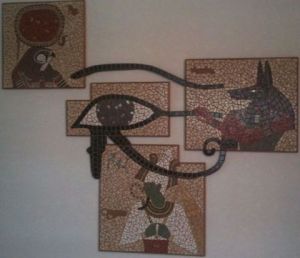 Mosaique de RICHARD MARCELET: Triptyque Dieux égyptiens