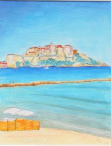 Peinture de Zoe: Calvi - la citadelle vue de la plage