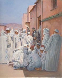 Peinture de Till Dehrmann: La Sadaka après la visite de la mosquée