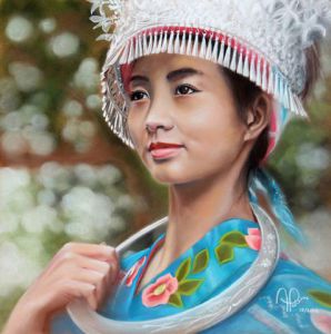 Peinture de ALAIN PESTOURIE: Li, jeune chinoise