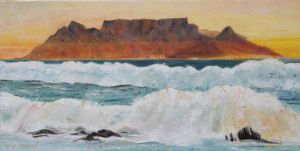 Peinture de Meryl QUIGUER: Yellow sunset over Cape Town