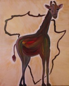 Peinture de Mimi Garnero : Girafe (Sophie) sur fond couleur or vieilli 