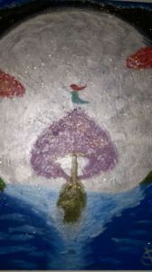 Peinture de elena: arbre bateau voguant vers la lune