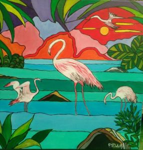 Oeuvre de Catherine Dutailly: Les flamants roses