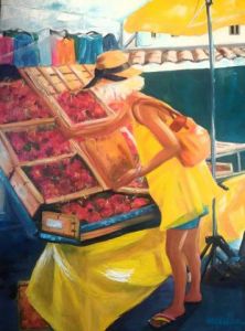 Peinture de Chantal  Urquiza: Jour de marché a Sanary 