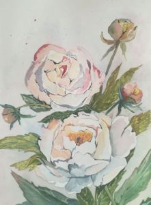 Peinture de Victoria Girerd: Pivoines dans le jardin