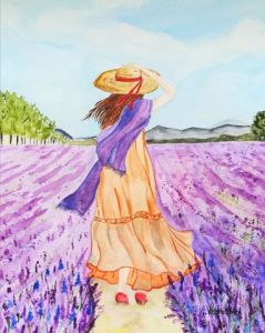 Peinture de Victoria Girerd: Fille dans les champs