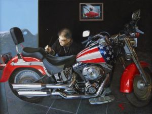 Peinture de Gilles Paul ESNAULT: Mautoportrait pas sec a la montagne palette