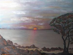 Peinture de danielle: couché de soleil sur le lac