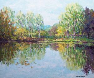 Peinture de Agnes Dortu: Septembre sur l'etang