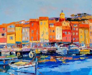 Peinture de ALAIN DEMARTE: SUR LE QUAI DE SAINT TROPEZ 