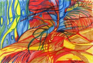 Dessin de rose: ARBRE SUR FOND DE COULEURS