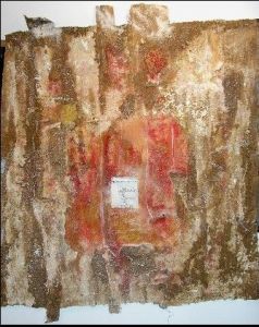 Peinture de JACQUES ALMERGE: MUR AUX LAMBEAUX ROUGES