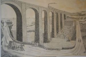 Dessin de patauger: le pont de la voie ferree