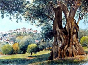 Peinture de Marcel BOOS: Haut de Cagnes sur Mer vu des Collettes Renoir