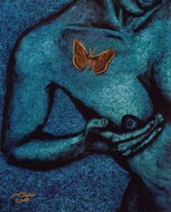 Peinture de JOEL DIDIER: NIGHT BUTTERFLY AND BLUE LADY