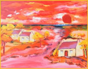 Peinture de cieldebretagne: Coucher de soleil   rouge-orange