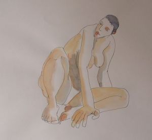 Dessin de Gilles Fabre: nu assi oblique