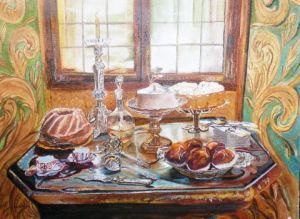 Peinture de Edith Bleu: Repas d'anniversaire
