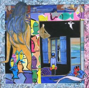 Collage de catherine martin: la sirene et l'enfant