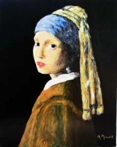 Peinture de H MAUDET: LA  Jeune fille a la perle