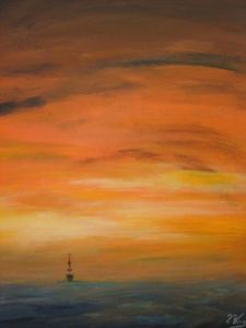 Peinture de Jean Pierre BERARD: ciel d'orage et mer