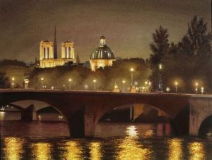 Peinture de Thierry Duval: Minuit sur la Seine de Paris
