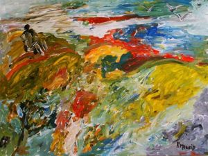 Peinture de philippe massip: l'homme qui regarde la mer