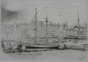 Dessin de Daniel PIERRE dit HUBERT: Honfleur, le vieux Bassin