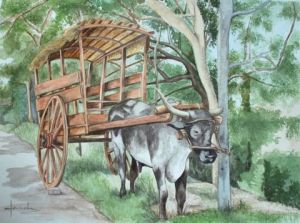 Peinture de Caroline HARDY: Le Char à Canne à Sucre