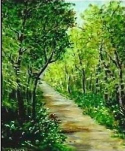 Peinture de DARRIEUX: Allée de sous bois au printemps