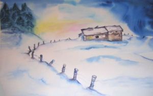 Peinture de Nabou: blottie sous la neige