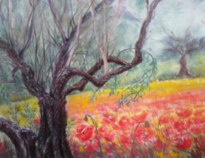 Peinture de Suzanne ACCARIES: Olivier et coquelicots