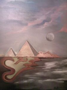 Peinture de Pepe Luis Saavedra : Pyramides sous l'orage 