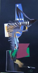 Collage de Mochir Eliacine: tete a l,oeil bleu et noir