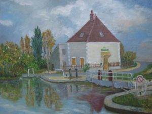 Peinture de Yves Mignotte: Ecluse de Beauregard 59 Longvic