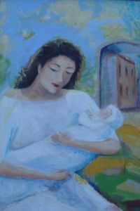Peinture de Helene ROSENDO: femme et son bébé
